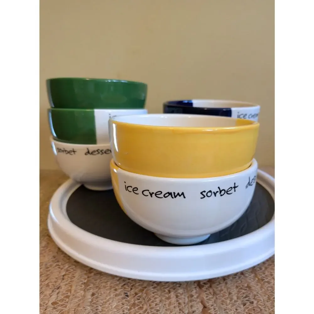 Vtg Pier 1 One Italie Sorbet Dessert Sundae Ice Cream Bowl Made Italy Set Of 7